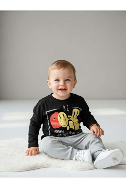 Zekids تي شيرت رقيق بأكمام طويلة مطبوع عليه رموز إيموجي من القطن للأطفال الأولاد