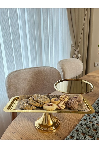 ENESKRİSTAL Sunumlukkek kurabiyelik gold ayaklı sunumluk