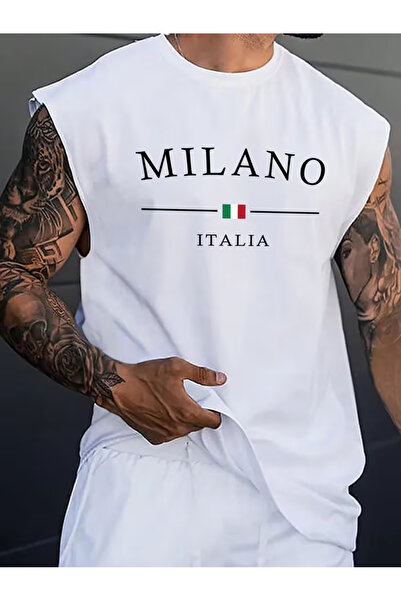 bellanova Sila Trend Men's White Original Printed Oversize Cut Cotton Crew Ne...