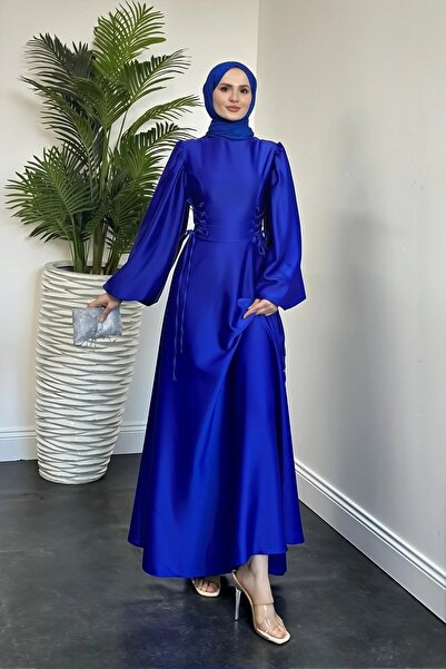 GÜZELLER Yandan İp Bağlamalı Saten Tesettür Mezuniyet Abiye Davet ve Nişan El...