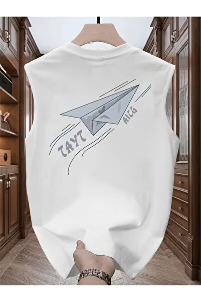 bellanova Men's White Original Printed Oversize Cut Cotton Crew Neck Undershirt