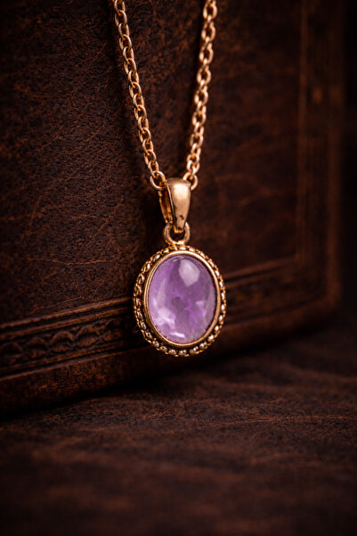 İyyaKee Kadın Bakır Kolye Doğal Ametist Akik Taşlı Saf Bakır Zincir
