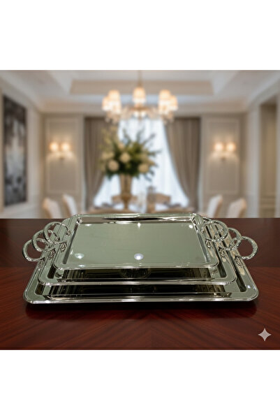 REFAN Beautiful rectangular tray set of 3 pieces in silver