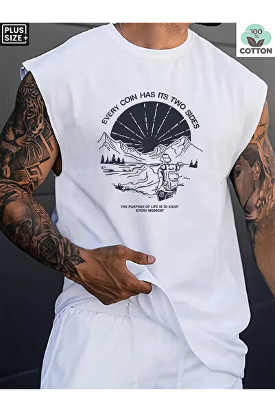 bellanova Sila Trend Men's White Original Printed Oversize Cut Cotton Crew Ne...