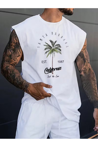 bellanova Sila Trend Men's White Original Printed Oversize Cut Cotton Crew Ne...