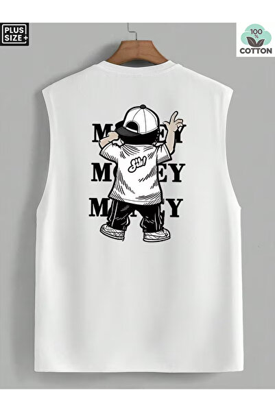 bellanova Sila Trend Men's White Original Printed Oversize Cut Cotton Crew Ne...