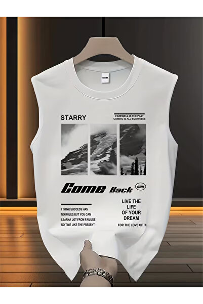 bellanova Men's White Original Printed Oversize Cut Cotton Crew Neck Undershirt