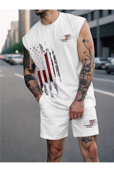 bellanova Sila Trend Men's White Original Printed Oversize Cut Cotton Crew Ne...
