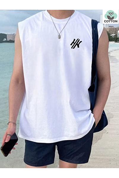 bellanova Sila Trend Men's White Original Printed Oversize Cut Cotton Crew Ne...