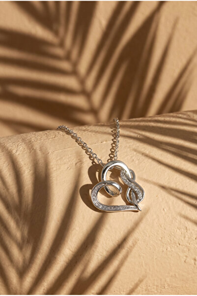 LYKOS Steel Silver Color Chain Zircon Stone Detailed Heart Model Infinity Det...