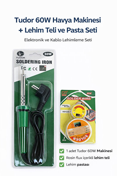 TUDOR Havya Seti | 60W Havya Makinesi + Lehim Teli ve Pasta Seti