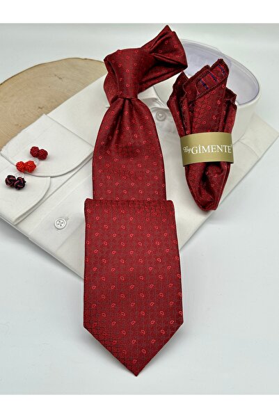 Gutiero Κλασική γραβάτα με μαντήλι με κόκκινο σάλι