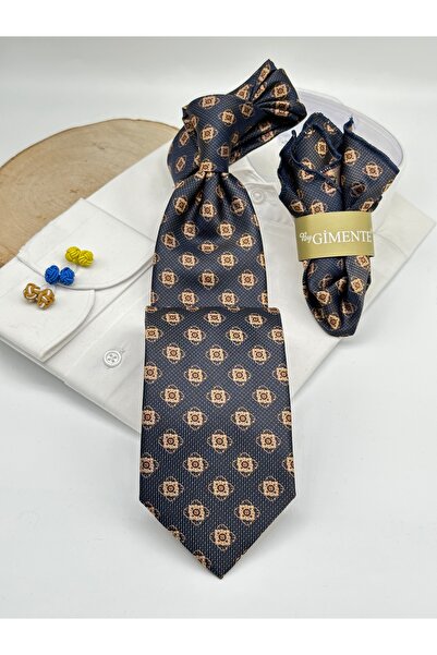 Gutiero Κλασική γραβάτα με μαύρο χρυσό σχέδιο με μαντήλι