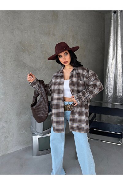 LB Laluna Butik Γυναικείο καρό πουκάμισο με oversized κοπή