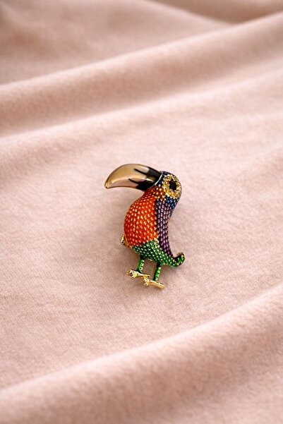 Ascera Renkli Tukan Kuşu Figürlü Taşlı Broş