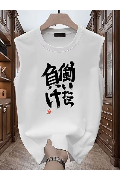 bellanova Men's White Original Printed Oversize Cut Cotton Crew Neck Undershirt