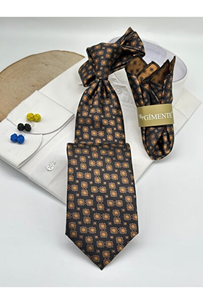 Gutiero Cravată clasică cu batistă cu model auriu negru