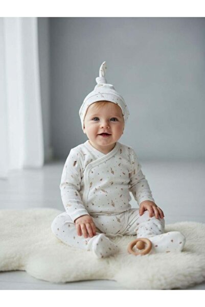 Zekids Baby Patterned Snap-On Bodysuit, Booties and Hat Three-Piece Set
