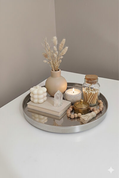 ozbience Şık Yuvarlak Polyester Mum Tepsisi, Dekoratif ve Kullanışlı Tasarım