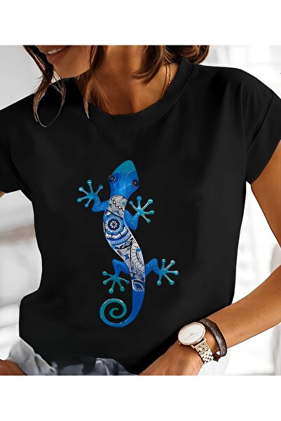 yombaa تي شيرت أزرق بنقشة جيكو