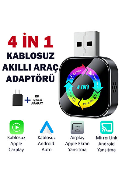 RADOON YENi 4IN1 KABLOSUZ EKRAN YANSITMA (IOS-ANDROID UYUMLU) CARPLAY ANDROİD...