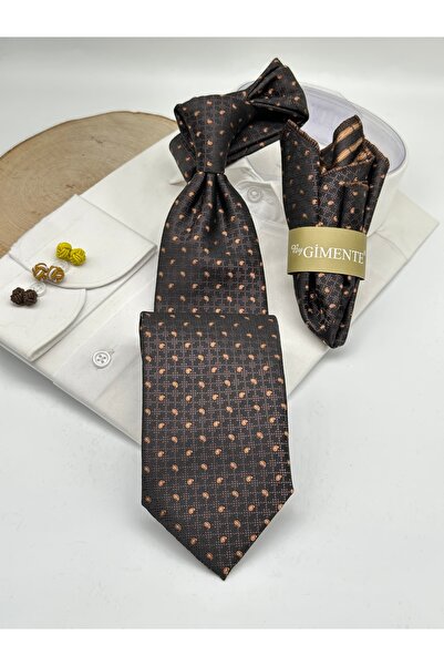 Gutiero ربطة عنق كلاسيكية مع منديل شال بني منقوش