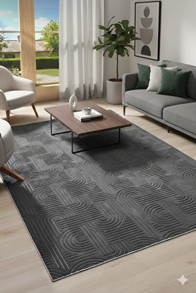 Babil Home Kaymaz Tabanlı Kesme Kabartmalı Salon Koridor Mutfak Halisi 3017 A...