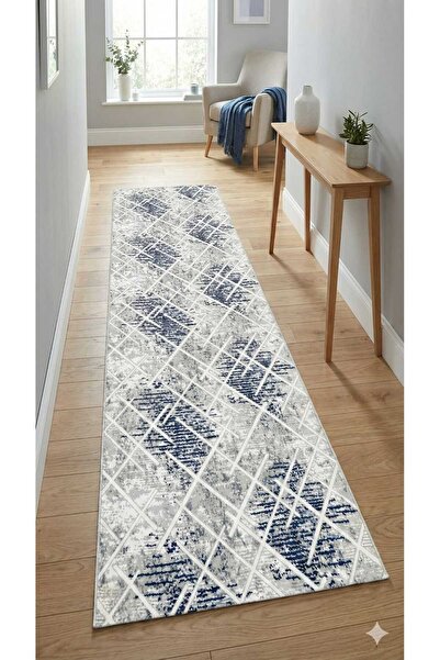 Nesrin JEL TABAN KAYMAZ MODERN BEYAZ MAVİ GÜZEL SALON KESME HALI YOLLUK