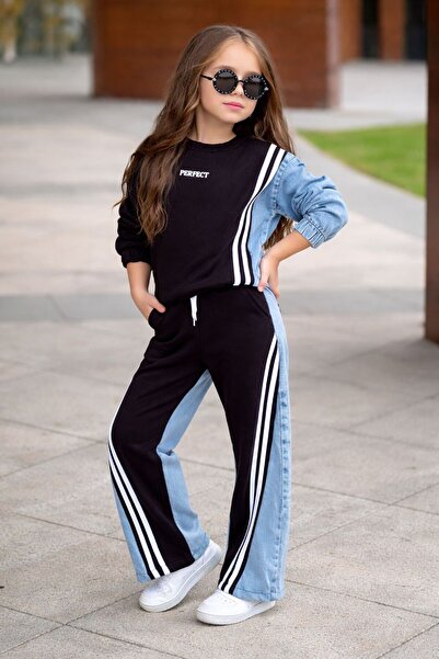 YİGİT BUTİK Set de blugi cu dungi pentru fete, cu piese separate (partea de s...