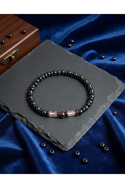 Meneva Aksesuar Rose Quartz & Hematite Natural Stone Bracelet