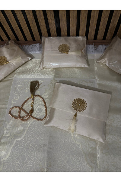 Evce Home Tekstil Tespihli Seccade Çantası – Gold Mühür Detaylı Kumaş Çanta