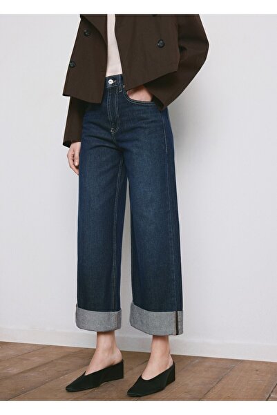 MANGO Woman Wide-leg kıvrık paçalı jean pantolon