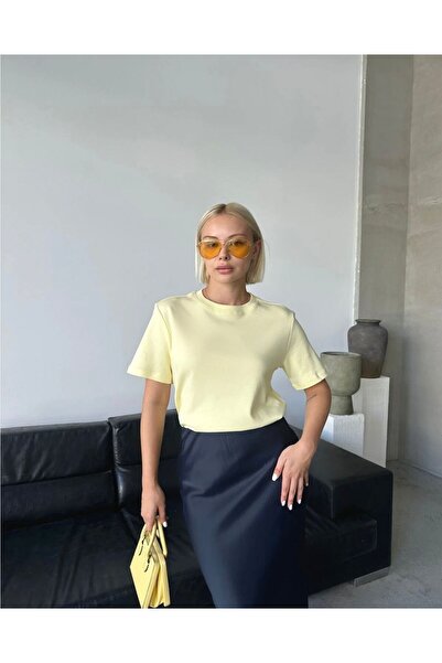 Vinales Lemon Yellow Cotton Crew Neck T-Shirt