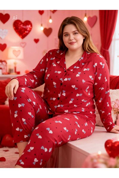 NiCe İç Giyim Costum de pijama pentru femei cu model inimă roșie, mărimea MAR...