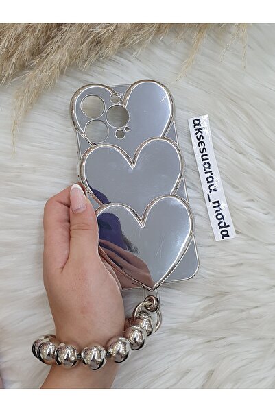 ZB Aksesuarda Moda iPhone 13 Pro Compatible Love Heart Shiny Case with Bead B...