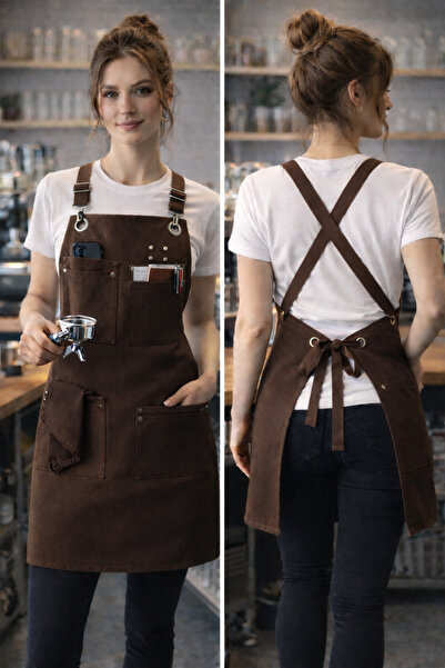 ozbience Koyu Kahverengi Ayarlanabilir Barista ve Chef Önlüğü, Kafe ve Restor...
