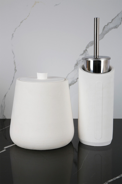 Saule 4 Parça Beton Banyo Wc Seti Tuvalet Fırçası Çöp Kovası 4 Litre