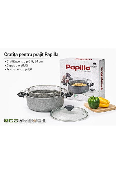 papilla Oala pentru prajit cartofi Fred 24 cm, cos prajire si capac din sticla