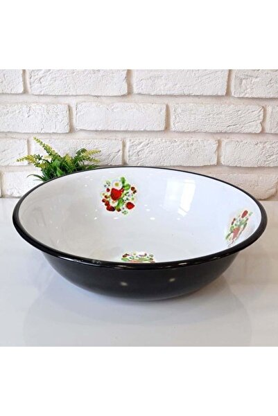 ozbience 32cm Büyük Beyaz Çinko Emaye Meyve ve Hamur Leğeni Retro Tasarım