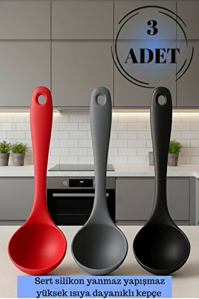 TARIK HOME 28 Cm. 3-Piece Silicone Soup Ladle Set - Heat Resistant Hard Tip B...