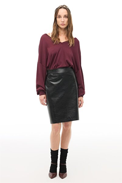Perspective Burgundy V-Neck Knit Sweater