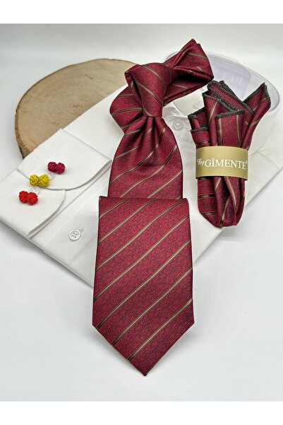 Gutiero Cravată clasică cu batistă cu dungi roșii