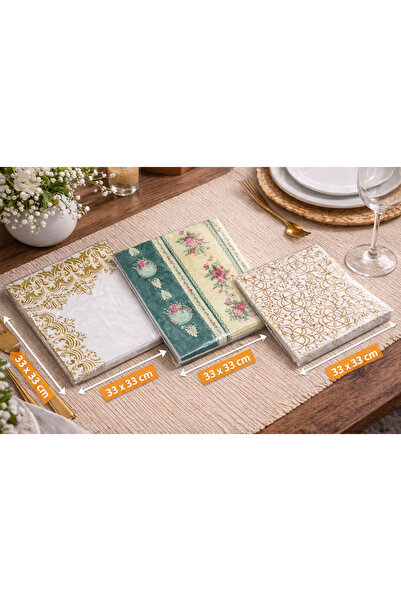 Sfmstore Dekoratif Desenli 10 lu 3 paket Kağıt Peçete – 33 x 33 cm