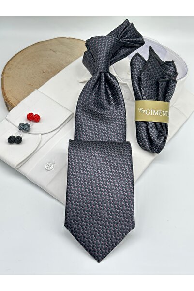 Gutiero Cravată clasică cu batistă cu model negru
