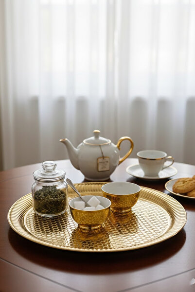 Nuha Home Yuvarlak Gold Tepsi 35 CM