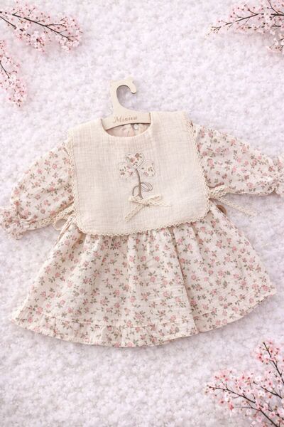 MinivaBaby Kız Bebek Organik Müslin Kumaş Nakışlı Elbise – Doğal, Nefes Alan ...