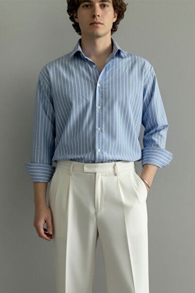 MENOFOURSWEAR Men's Old Money Oversize Striped Linen Shirt