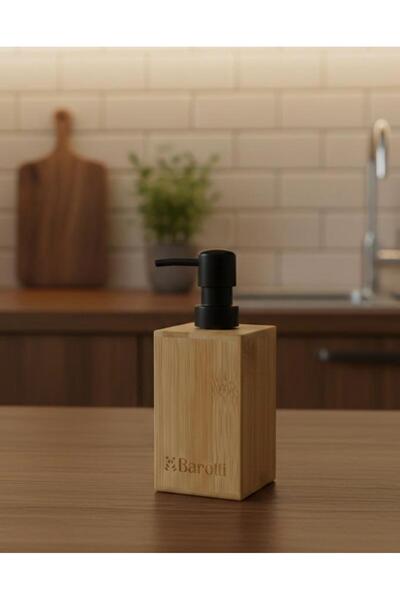 BAROTTİ Modern Natural-Looking Bamboo Square Liquid Soap Dispenser, Lotion Di...