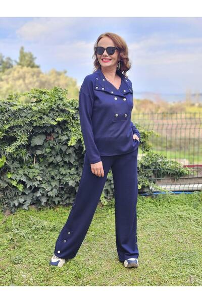 Felix Butik FELİX14406 Yaka Paça Çıtçıt Detaylı Lacivert Modal Takım