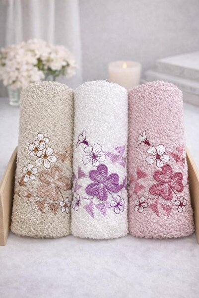 Onaltı Tekstil طقم مناشف مطرزة 3 قطع مقاس 30x50 سم